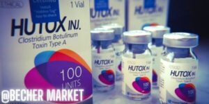 a box and vials of HUTOX INJ., a Clostridium Botulinum Toxin Type A product with 100 units for cosmetic facial treatments