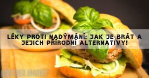 a close-up of a healthy burger with fresh basil leaves and lettuce, placed on a wooden board with a bowl of salad in the background.