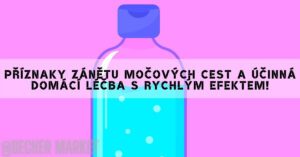 a blue bottle with liquid dripping, set against a pink gradient background, illustrating home remedies for urinary tract inflammation.