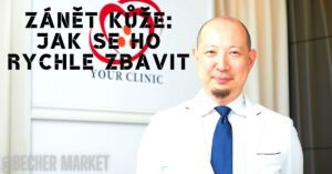 a man in a white shirt and blue tie discussing skin inflammation treatment, with text "Zánět kůže: jak se ho rychle zbavit"