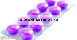 a blister pack of purple antibiotic pills labeled for three-day usage