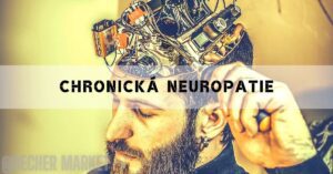 a person touching their temple with a futuristic, mechanical brain device overlay symbolizing challenges related to chronic neuropathy and neurological discomfort.