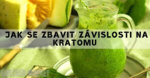 a green smoothie pitcher with fresh herbs and a blurred background of cut fruits, possibly illustrating natural detoxification or healthy alternatives.