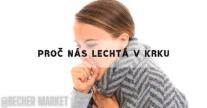 a person coughing while covering their mouth, illustrating discomfort from throat irritation or lechtání v krku.