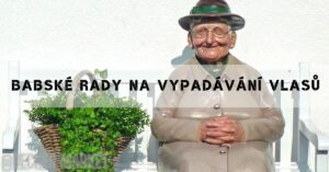 an elderly person smiling while holding a basket of green plants, suggesting natural, babské rady for hair care.