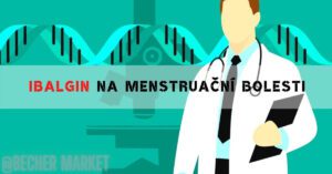 a doctor in a white coat holding a stethoscope, promoting Ibalgin for menstrual pain relief against a background with medical chart graphics.