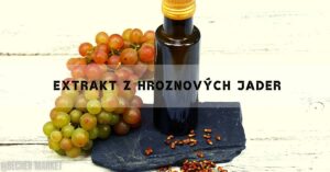 a bottle of grape seed extract surrounded by fresh grapes and seeds, highlighting natural dietary supplement sources